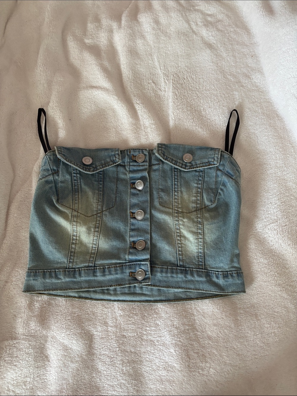 Denim Button-Front Corset Crop Top